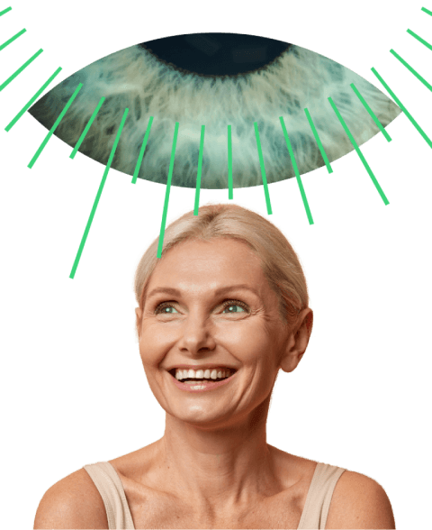 Digital Trio banner, an eye above the head of a smiling woman